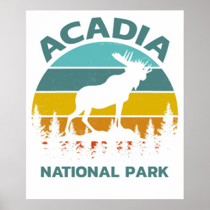 Póster Parque Nacional Acadia Vintage Moose