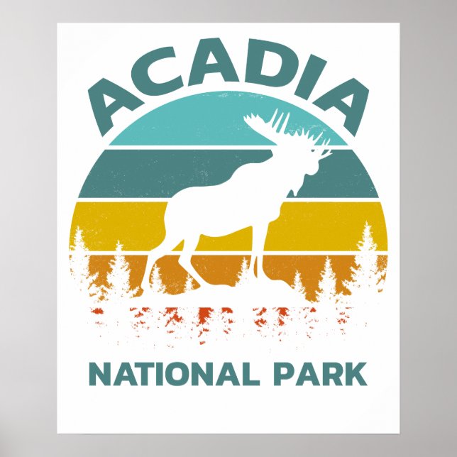 Póster Parque Nacional Acadia Vintage Moose (Frente)