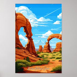 Póster Parque nacional Arches Ilustracion de Viajes Vinta