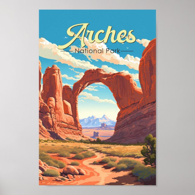 Póster Parque nacional Arches Ilustracion Retro (Frente)
