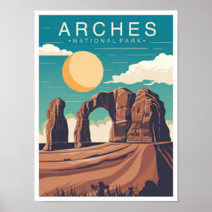 Póster Parque Nacional Arches Utah EE. UU. Ilustración de