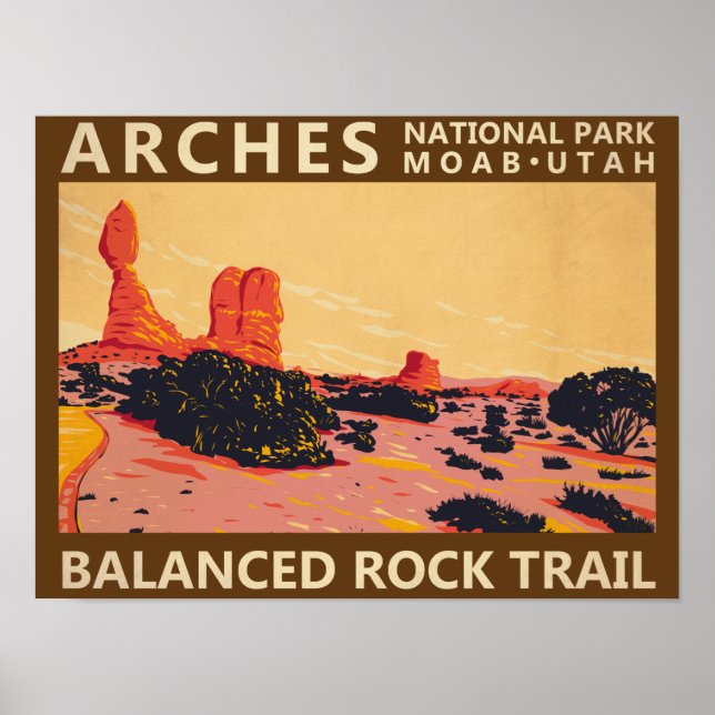 Póster Parque Nacional Arches Utah Sendero Balanced Rock (Frente)