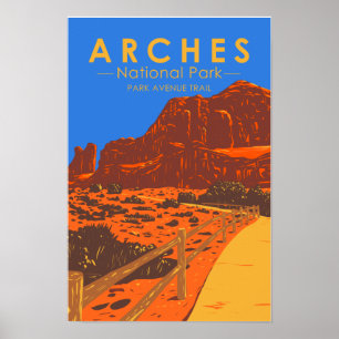Póster Parque Nacional Arches Utah, sendero Park Avenue
