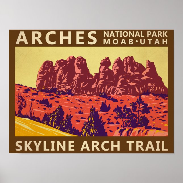 Póster Parque Nacional Arches Utah Skyline Arch Trail Ret (Frente)