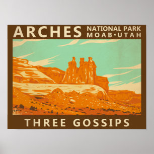 Póster Parque Nacional Arches Utah Three Gossips Vintage 