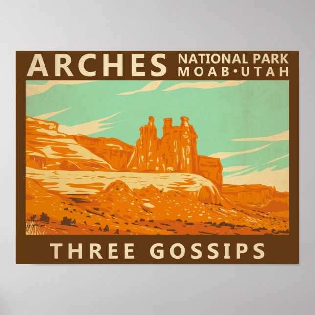 Póster Parque Nacional Arches Utah Three Gossips Vintage  (Frente)