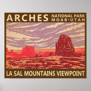 Póster Parque nacional Arches Vista de las montañas de La