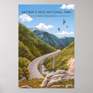 Póster Parque Nacional Arthurs Pass Nueva Zelanda Viajes