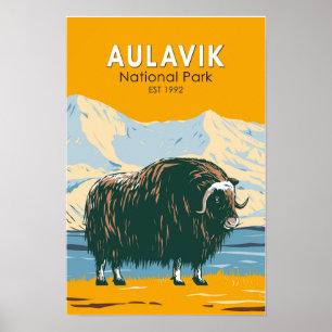 Póster Parque Nacional Aulavik Canadá Buey Almizclero Vin