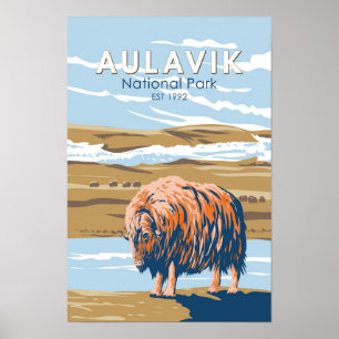 Póster Parque Nacional Aulavik Canadá Buey Almizclero Vin