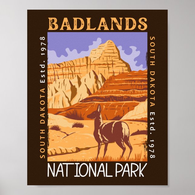 Póster Parque nacional Badlands Dakota del Sur (Frente)