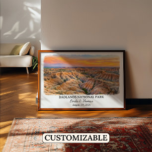 Póster Parque Nacional Badlands Dakota del Sur, Acuarela