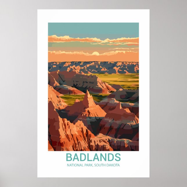 Póster Parque nacional Badlands Dakota del Sur Estados Un (Frente)