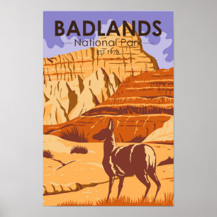 Póster Parque Nacional Badlands Dakota del Sur Vintage