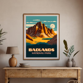 Póster Parque nacional Badlands Montañas Retro