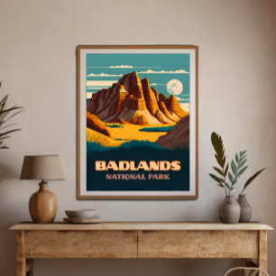 Póster Parque nacional Badlands Montañas Retro