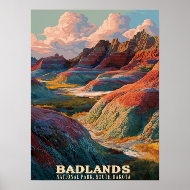 Póster Parque nacional Badlands - Paisaje occidental empa (Frente)