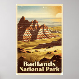 Póster Parque Nacional Badlands Retro