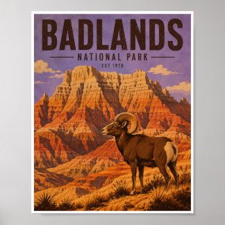 Póster Parque Nacional Badlands Vintage Viaje