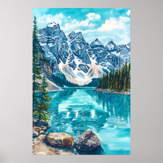 Póster Parque Nacional Banff Acuarela 2 (Frente)
