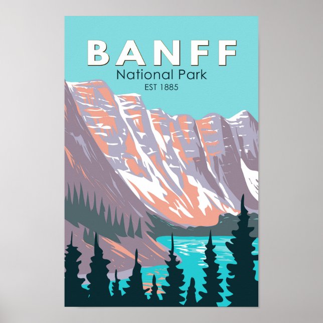 Póster Parque nacional Banff Lago Moraine Vintage (Frente)