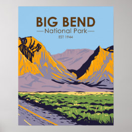 Póster Parque nacional Big Bend Chisos Montañas Vintage