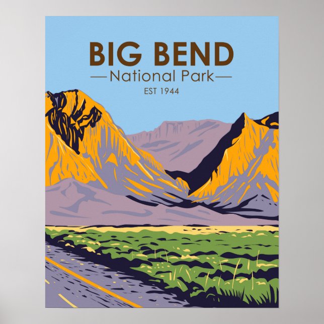 Póster Parque nacional Big Bend Chisos Montañas Vintage (Frente)