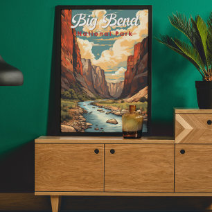 Póster Parque nacional Big Bend Ilustracion Retro