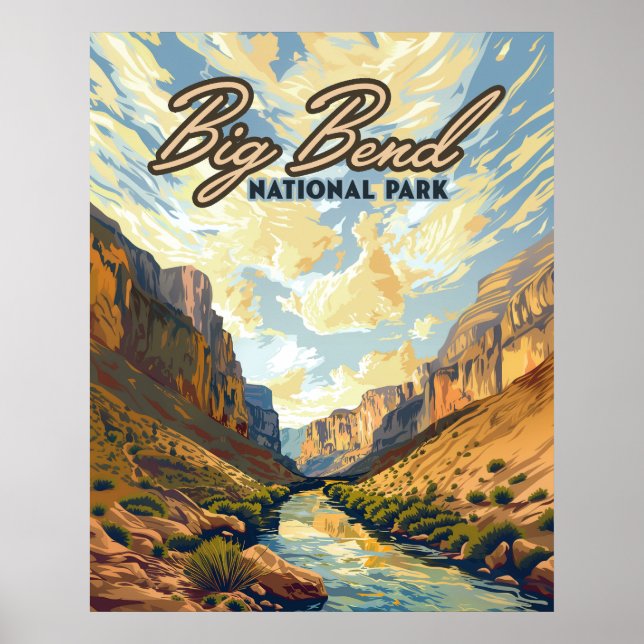 Póster Parque nacional Big Bend Retro del desierto de Tex (Frente)