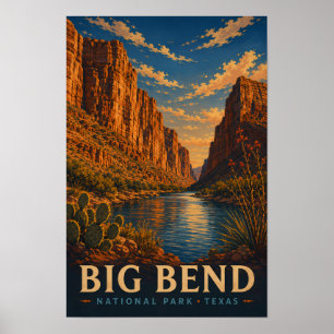 Póster Parque Nacional Big Bend Texas Modern Xilografía