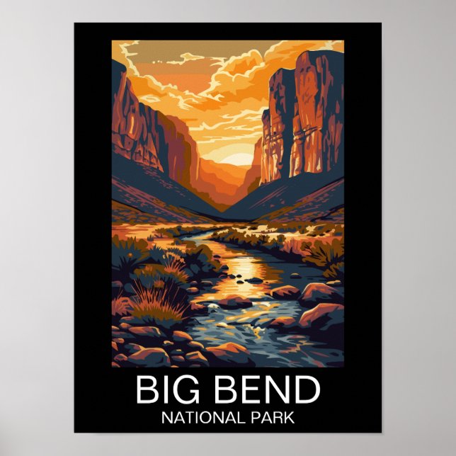 Póster Parque nacional Big Bend Texas Retro Travel (Frente)