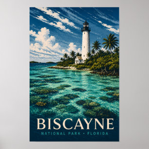 Póster Parque Nacional Biscayne Florida Modern Woodblock