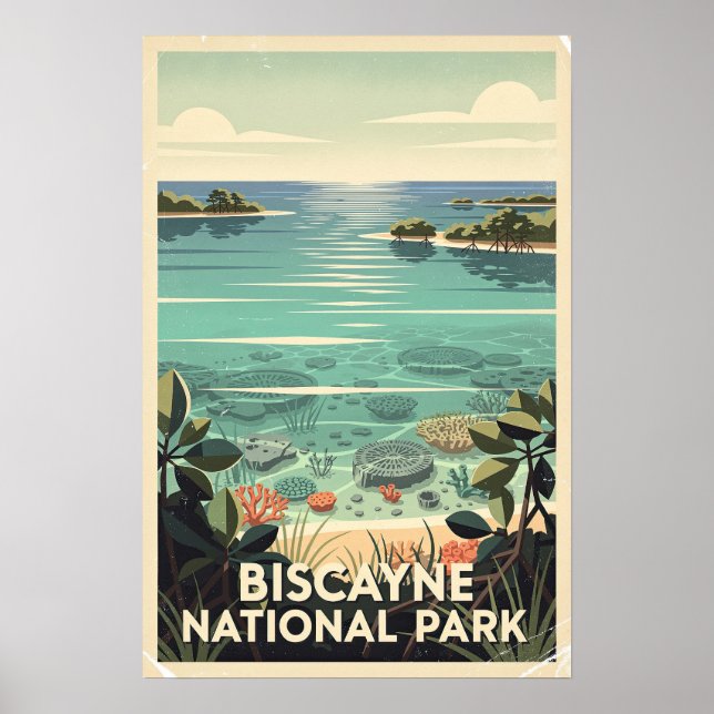 Póster Parque Nacional Biscayne Retro (Frente)