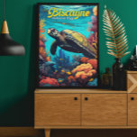 Póster Parque nacional Biscayne Turtle Ilustracion Retro<br><div class="desc">Diseño del Parque Nacional Biscayne. El parque abarca arrecifes de coral,  islas y bosques de manglares costeros en el norte de los Cayos de Florida. El Sendero submarino del Patrimonio Marítimo enlaza los sitios de buceo,  la mayoría de ellos naufragios.</div>