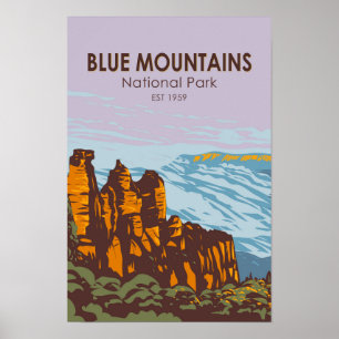 Póster Parque Nacional Blue Mountains Australia Vintage