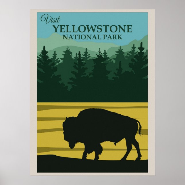 Póster Parque nacional Búfalo Vintage Yellowstone (Frente)