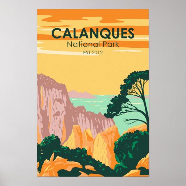Póster Parque Nacional Calanques Francia Vintage (Frente)