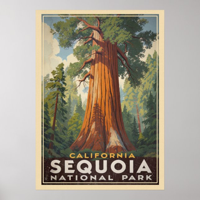 Póster Parque nacional California Sequoia V01 (Frente)