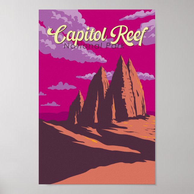 Póster Parque nacional Capitol Reef Ilustracion Viajes Ar (Frente)