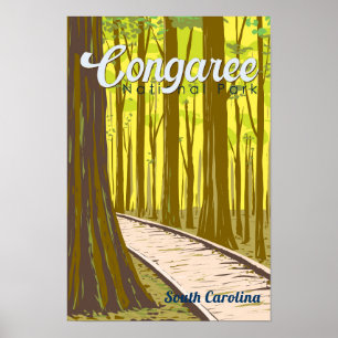 Póster Parque nacional Congaree Ilustracion Viaje Viaje V