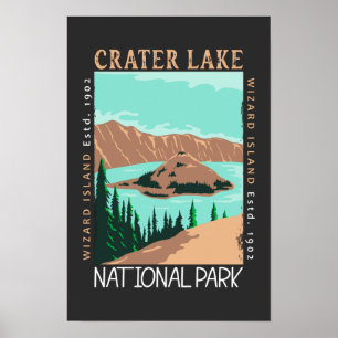Póster Parque Nacional Crater Lake Oregon Retro Distresse