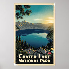 Póster Parque Nacional Crater Lake Retro