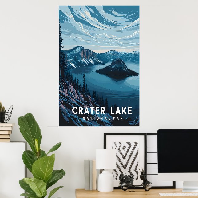 Póster Parque nacional Crater Lake: Un Oasis Azul (Oficina en casa)