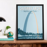 Póster Parque nacional de Arco de Gateway Vintage<br><div class="desc">Diseño de ilustraciones vectoriales de Gateway Arch. El parque se encuentra en St. Louis,  Misuri,  cerca del punto de partida de la expedición Lewis y Clark.</div>