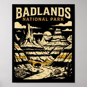 Póster Parque nacional de Badlands aventura retro vintage
