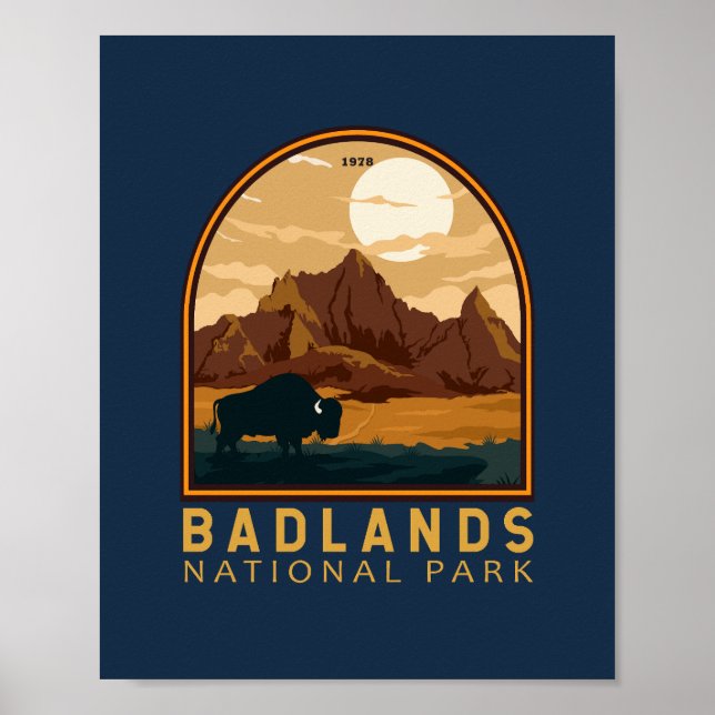 Póster Parque nacional de Badlands Emblem (Frente)