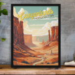 Póster Parque nacional de Canyonlands Ilustracion Retro<br><div class="desc">Diseño de arte vectorial en las tierras de los cañones. El parque es conocido por su espectacular paisaje desértico tallado a orillas del río Colorado. La isla del cielo es una inmensa mesa con vistas panorámicas,  de tope plana.</div>