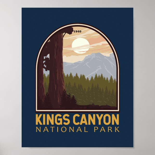 Póster Parque nacional de Kings Canyon Emblem Vintage (Frente)