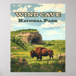 Póster Parque nacional de la Cueva del Viento Bison Dakot