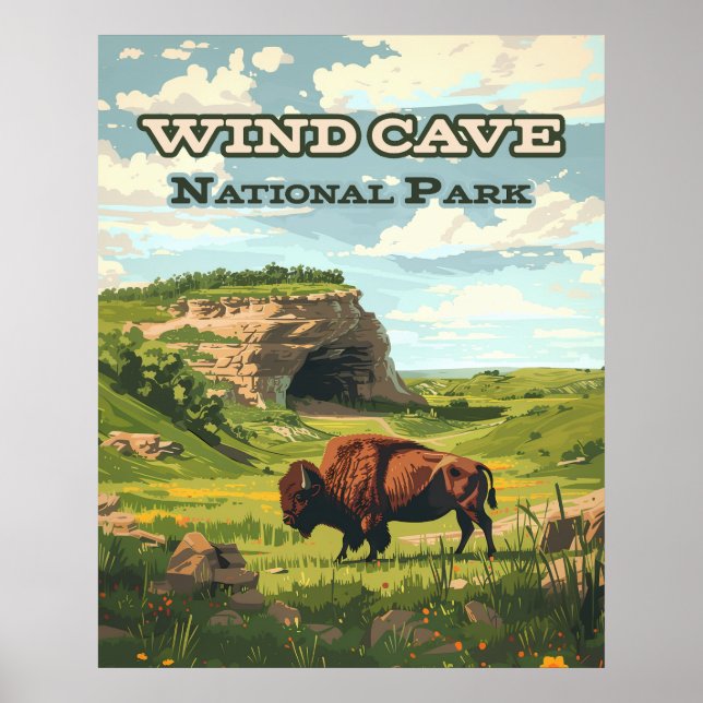 Póster Parque nacional de la Cueva del Viento Bison Dakot (Frente)